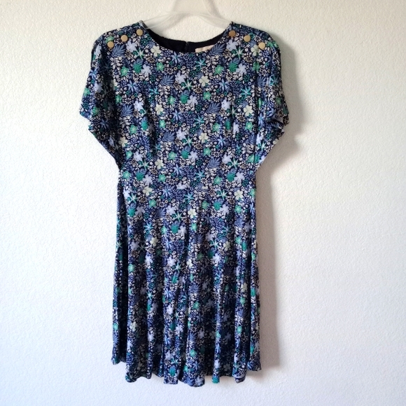 LOFT Women's Slit Flutter Sleeve Floral Dress Navy Blue size 4 - Picture 5 of 14